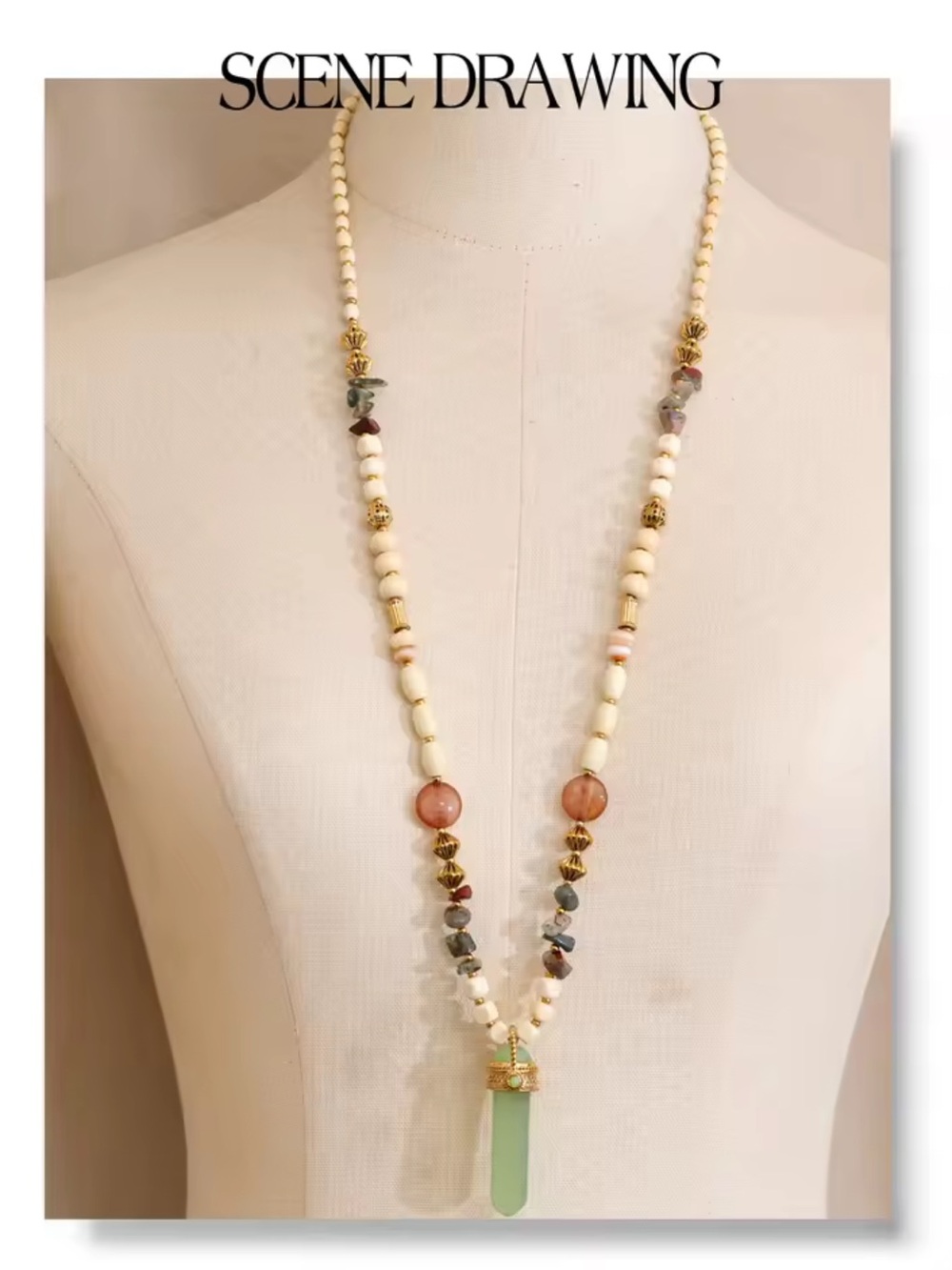 Whimsical Green Jade Beaded Necklace - Picture 7 of 15